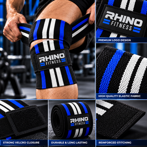 RHINO FITNESS Adjustable Breathable Nylon <b>Knee</b> Wraps Stabilizer Hook Loop <b>Strap</b> Leg <b>Support</b> Unisex - Product Image 5