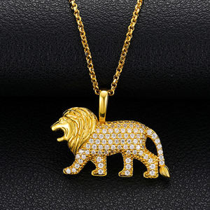 24K Gold Plated Lion Pendant With Crystal Rhinestones Micro Insert Hiphop <b>Charm</b> Men's Animal Themed Jewelry Gift - Product Image 1