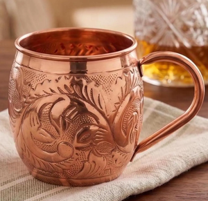 Mug Moscow Mule en cuivre de 16 oz avec poignée, motif coq gravé, tasse à bière en métal martelé, artisanat artisanal en cuivre pur pour la maison - Product Image 6