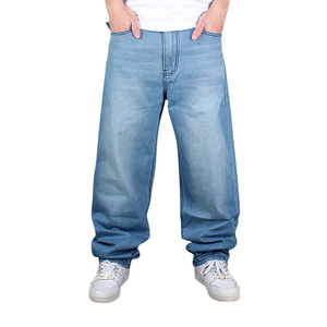 Men's Gray Washed <b>Denim</b> Wide Leg Pants Elastic Waist Casual Style Cotton <b>Material</b> Breathable Spring Fashion - Product Image 2