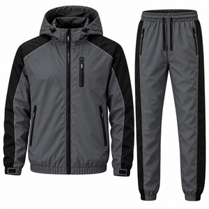 Premium Custom Winter Hooded Windbreaker <b>Tracksuit</b> Lightweight <b>Waterproof</b> Fabric Solid Breathable Mesh Lining Full Zipper - Product Image 4