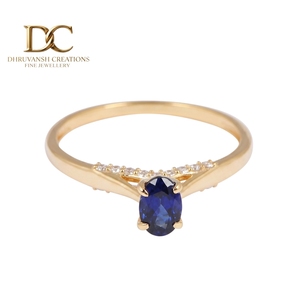 Bague en diamant cultivé en laboratoire certifié IGI pour femmes, or massif 14 carats avec saphir bleu royal cultivé en laboratoire, bague de fiançailles et de mariage, bijoux - Product Image 1