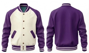 Veste varsity pour homme en menthe et crème avec boutons marron, coupe classique, vêtement décontracté pour l'automne - Product Image 2