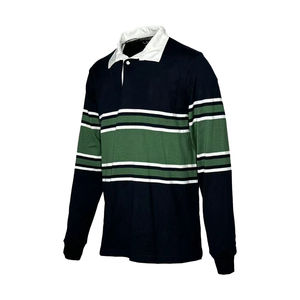 OEM Top Quality Factory Direct Selling Contrast Color Rugby <b>Shirt</b> <b>Long</b> <b>Sleeve</b> 100% Cotton Knitted Crop <b>Men</b> Striped <b>Polo</b> <b>Shirts</b> - Product Image 4