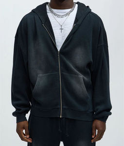 Sudadera con Capucha Negra para Hombre, con Cierre, Tejida, de Algodón, Informal, para Otoño, de Color Sólido, con Bolsillos, Corte Regular - Product Image 4