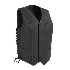 Chaleco de Motociclista de Cuero Genuino Estilo Occidental Negro para Hombre con Cordones Laterales Ajustables y Bolsillos Ocultos - Product Image 6