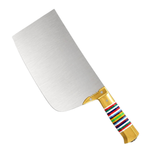 Cuchillos de Cocina con Hoja Ancha Plateada y Mango con Rayas Doradas y Multicolores para Cortar Verduras, Rebanar y Preparar Alimentos - Product Image 5