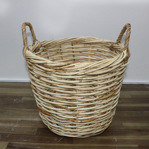 Handwoven Natural Rattan Round Storage <b>Basket</b> With Handles Rustic Style Clothing Storage Bin - Product Image 5