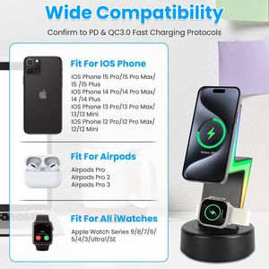 Stazione di Ricarica Wireless 3-in-1 per Magsafe con 5 Modalità di Luce RGB Compatibile con iPhone iOS 12-15 e iWatch - Product Image 6