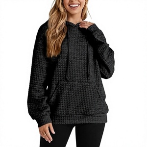 Sudadera con Capucha Tipo Waffle para Mujer con Logotipo Personalizado, Etiqueta Privada OEM, Tejido Grueso de 300GSM, Hombros Caídos, Directo de Fábrica - Product Image 3