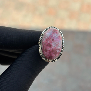 Handmade Natural Pink Thulite <b>Statement</b> <b>Ring</b> Solid 925 Sterling <b>Silver</b> Bohemian Wedding Party Anniversary Gift Her Fashion <b>Rings</b> - Product Image 1
