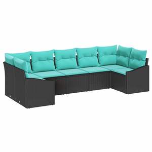 Ensemble de canapés de jardin en polyrotin noir et turquoise, 7 pièces - Product Image 2