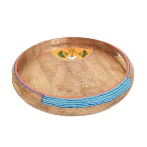 <b>Round</b> Sticker Enamel on Edge of <b>Tray</b> Base Mango Wooden Platter <b>Round</b> Serving <b>Tray</b> Ideal for Gifting Home and Kitchen Usage - Product Image 4