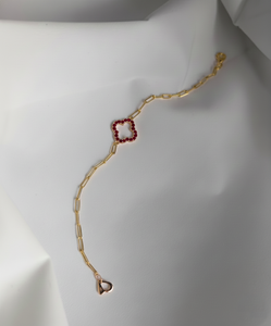 14KT Gold Clover <b>Bracelet</b> with Lab <b>Ruby</b> Minimalist Style Women's Jewelry for Wedding and Party Occasions - Product Image 3