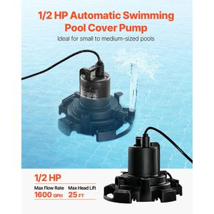 Bomba Sumergible para Cubierta de Piscina de 1/2 HP y 1600 GPH con Cable de Alimentación de 25 pies y Altura Máxima de Elevación de 25 pies para Piscinas de Spa (230V) - Product Image 3