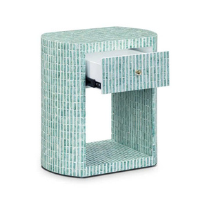 Stylish Collection <b>Blue</b> MOP <b>Bedside</b> <b>Table</b> With Single Drawer Decorative Nightstand Home Furniture Stool - Product Image 1