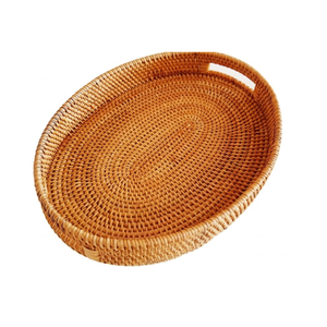 Modern Rattan <b>Woven</b> Tray Wood Serving Platter for Kitchen Countertop Storage Decorative Living Space Decor - Product Image 1
