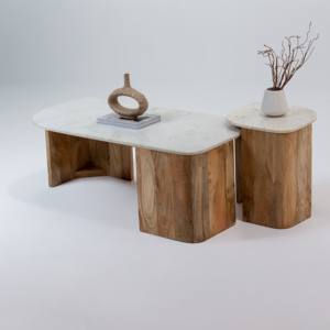 Mesa de Centro con Tapa de Mármol Vandana Zenova Sierra para Sala de Estar Moderna y Decoración Contemporánea - Product Image 6
