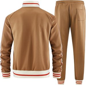 Conjunto Deportivo Unisex Marrón de Manga Larga, Color Sólido, Cuello Camisero, Cintura Elástica, Ropa Casual para Adultos, Estilo Otoñal - Product Image 6