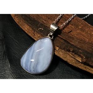 Colgante de Ágata Azul Natural con Engaste de Plata de Ley 925, Hecho a Mano, con Biseles, Amuleto de Ágata Banda, Joyería al por Mayor - Product Image 3