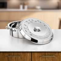 Casserole de luxe classique écologique en acier inoxydable gravé au laser, revêtement antiadhésif extérieur, compatible lave-vaisselle, forme antique dorée