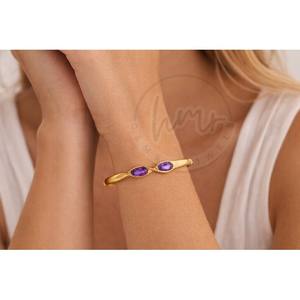 กำไลข้อมือเงินแท้ 925 ประดับอัญมณีอเมทิสต์และชุบทอง เครื่องประดับแฟชั่นสำหรับผู้หญิง - Product Image 2