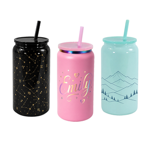 Gobelet isotherme en acier inoxydable à double paroi de 16 oz avec couvercle et paille colorée pour cadeau de fête - Vente en gros - Product Image 3
