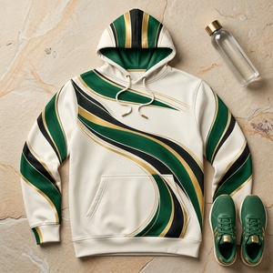 Sudadera con Capucha Personalizada con Gráficos en Verde, Blanco y Dorado, Ropa Deportiva para Hombre, Fabricante Mayorista OEM ODM - Product Image 4