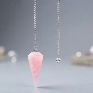 Péndulo de Cuarzo Rosa Natural Tallado, Equilibrio de Chakras, Amor, Cadena de Plata, Reiki, Feng Shui, Regalo de Año Nuevo, Venta al por Mayor - Product Image 2