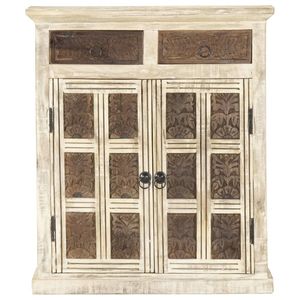 Aparador Blanco de Madera de Mango Maciza con Patrones Marrones Tallados - Product Image 2