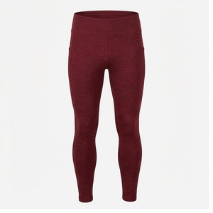 High Waist Full Length Leggings Solid <b>Maroon</b> Seamless Four-Way Stretch With Pockets Women's Yoga Wear - Product Image 1