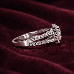 Round Lab Grown Diamond Vintage Women's <b>Ring</b> <b>Split</b> Shank Pave Band Platinum PT950 10K Gold Plated IGI Certified - Product Image 6