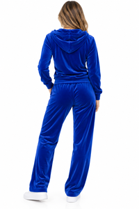 Conjunto Deportivo de Terciopelo Azul para Mujer, con Capucha, Corte Holgado, Informal, de 2 Piezas, Manga Larga, Pantalones Deportivos de Terciopelo - Product Image 2