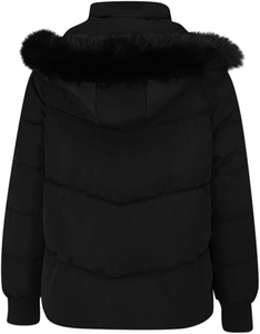 Chaqueta Larga Negra Acolchada con Cuello de Piel Sintética y Cintura Ajustable con Cordón para Mujer, Abrigo de Invierno - Product Image 2