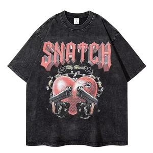 Camiseta de corte cuadrado de algodón pesado de 300GSM con logo personalizado, estilo streetwear, top corto gráfico oversize para hombre - Product Image 1