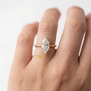 Anillo de Compromiso de Diamante Marquise Cultivado en Laboratorio de Primera Calidad, Claridad VS, Moderno, 1.5 Quilates, Oro Sólido, Regalo para Mujer, Boda, Fiesta - Product Image 5
