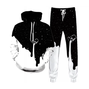 Love Lion 3D Printed Hooded Windproof 100% Polyester Tracksuit Set Unisex Full Sleeve Casual Jogger Pants Black White Drawstring - Product Image 2
