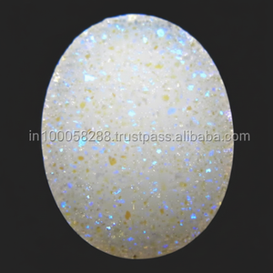 โอปอลรูปไข่หลังแบนธรรมชาติ สีเขียวเงิน ประดับด้วยคริสตัลอะเกตและเซอร์โคเนีย สำหรับทำเครื่องประดับและตกแต่ง - Product Image 2