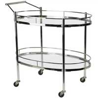 Chariot de bar élégant doré à 3 niveaux avec miroir, chariot de service en verre, porte-vin roulant de luxe avec garde-corps pour mariages, fêtes et la maison