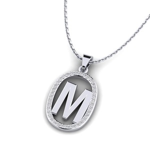 M Initial Anhänger 925 Silber Moissanit Ovaler Kristallrand Unisex Klassische Halskette Geschenk Mode-Anhänger - Product Image 2
