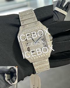 Montre Moissanite Carrée Sertie de Pierres avec Cadran en Verre, Bracelet en Acier Inoxydable avec Fermoir Moissanite, Résistance à l'Eau 10 Bar, Style Hip Hop - Product Image 3