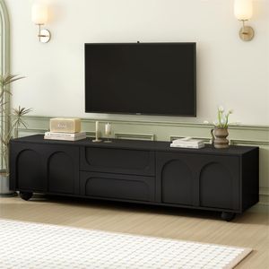 On Trend Cream Minimalist Media Console TV Stand with Arched Doors 2 Drawers <b>Rebound</b> Device for TVs up to 75" - Product Image 1