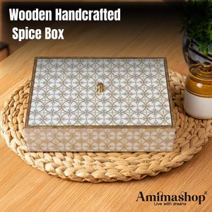 Boîte de rangement en bois avec couvercle à motif géométrique doré, design compartimenté pour organiser les cadeaux, décoration artisanale moderne - Product Image 4