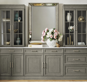 Buffet de cuisine moderne en bois de mahogany massif avec portes vitrées, rangement de luxe, style minimaliste pour salon et salle à manger - Product Image 2