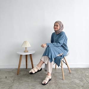 Bymeldev Women's 100% Cotton Breathable Crew Neck Loose Fit Modest <b>Tops</b> Slit Tunic for All Seasons - Product Image 3