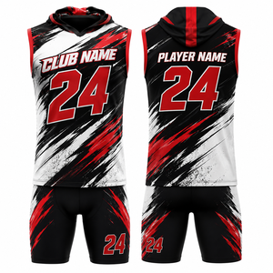 Conjunto de Sudadera con Capucha y Jersey de Baloncesto Sublimado Personalizado, Rojo, Negro y Blanco, Transpirable, Fusión sin Costuras, Unisex para Adultos, Servicio OEM - Product Image 1
