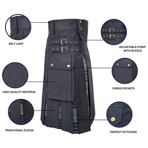 Kilt écossais plissé en coton robuste pour femme, motif écossais gris contrastant, fabrication sur mesure, best-seller - Product Image 2