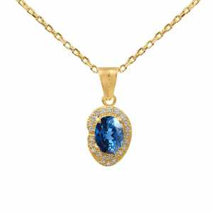 Colgante de turmalina azul con corte ovalado, plata de ley 925, chapado en oro de 14 quilates, colgante de compromiso, regalo de joyería para mujer - Product Image 4