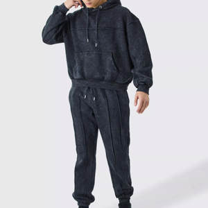 Survêtement à capuche bleu clair pour homme, fermeture éclair intégrale, poches latérales, respirant, coupe décontractée, vêtement d'automne, couleur unie, coton - Product Image 3