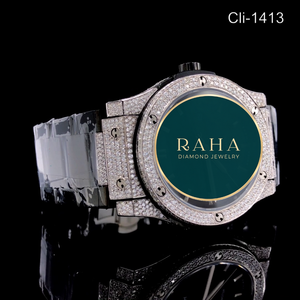 Montre de luxe RAHA en moissanite, bracelet en acier inoxydable de 42 mm, mouvement à quartz analogique, cristal saphir, chiffres romains - Product Image 3